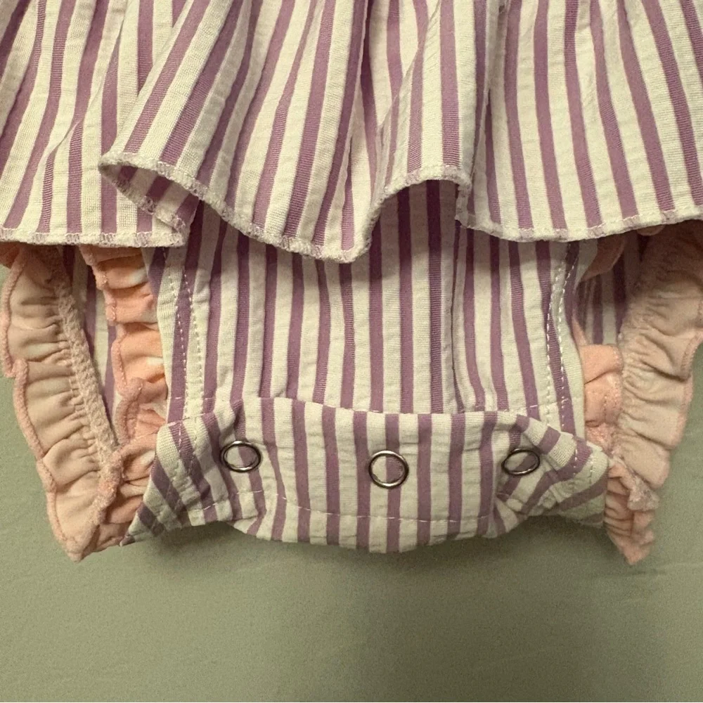 ⭐️Ruffle Butts purple white and pink peplum short sleeve swimsuit 3-6 months
